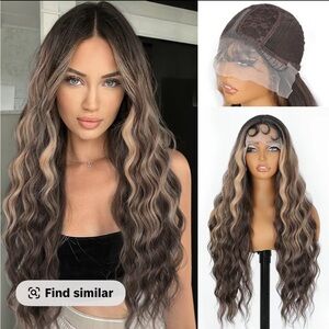 Long Wavy Brown and Blonde Wig 30 inches black